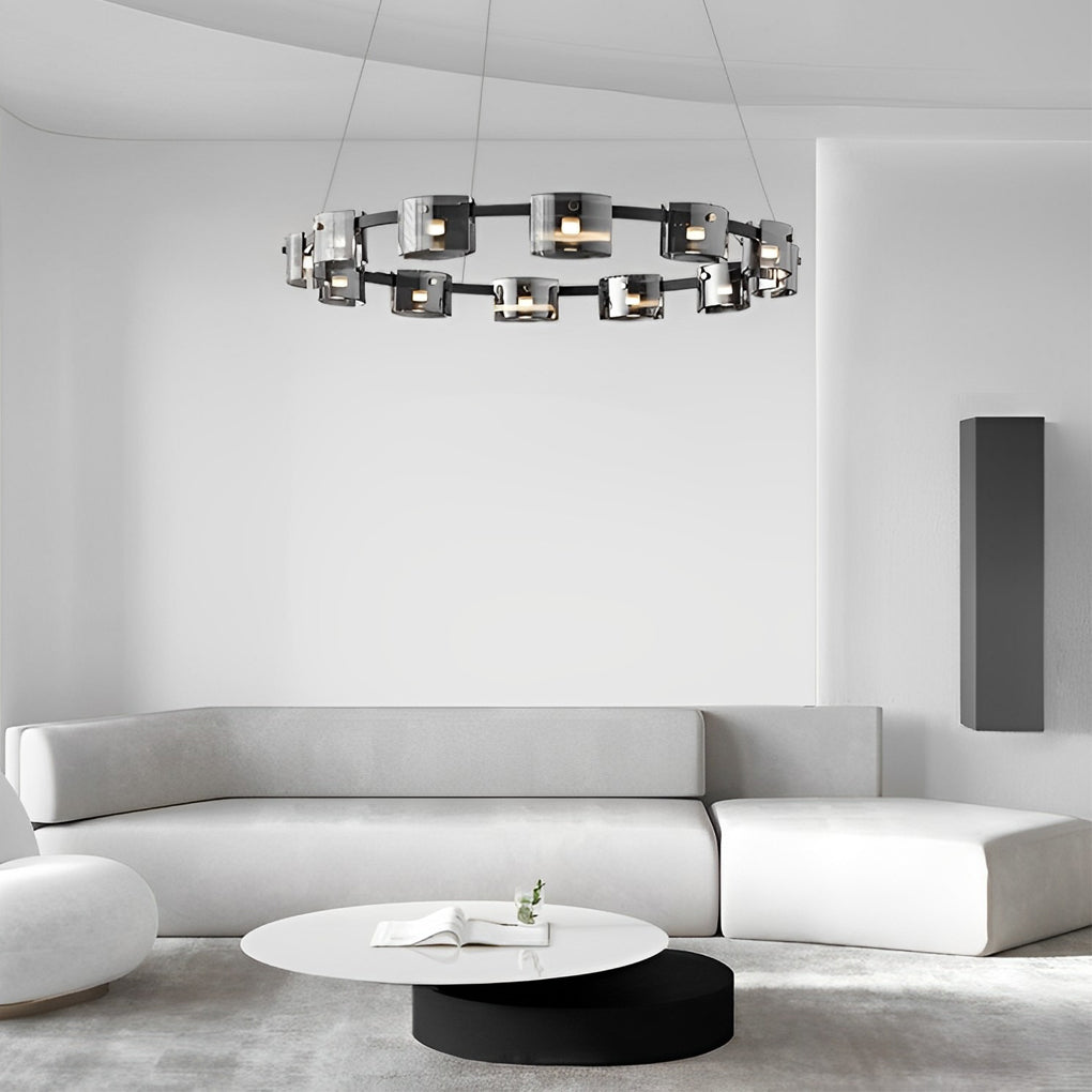Circle Glass Modern Chandelier — Metal, Stepless Dimming LED, 3000K–6000K, 24" or 31", 67" Adjustable Cord