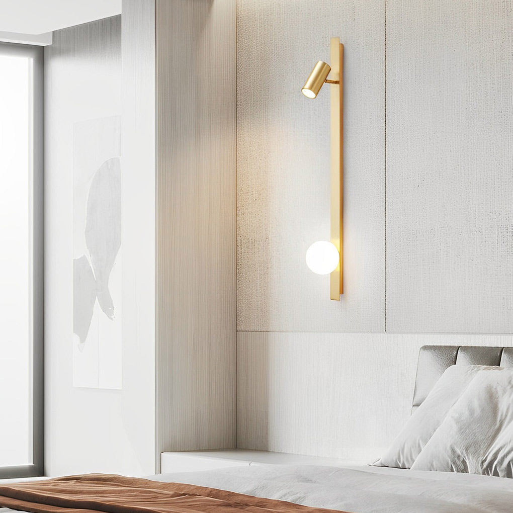 Linear Wall Sconce with Adjustable Spotlight — Black and Gold, Copper and Glass, Three-Step Dimming (3000K/4500K/6000K), LED, 31"