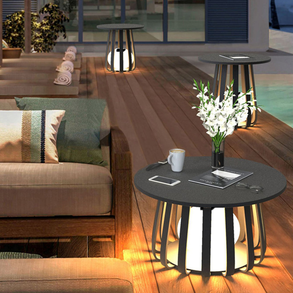 Round Solar Outdoor Lantern Side Table Light — Iron, RGB + Warm White LED, IP65 Weatherproof, 3.7W