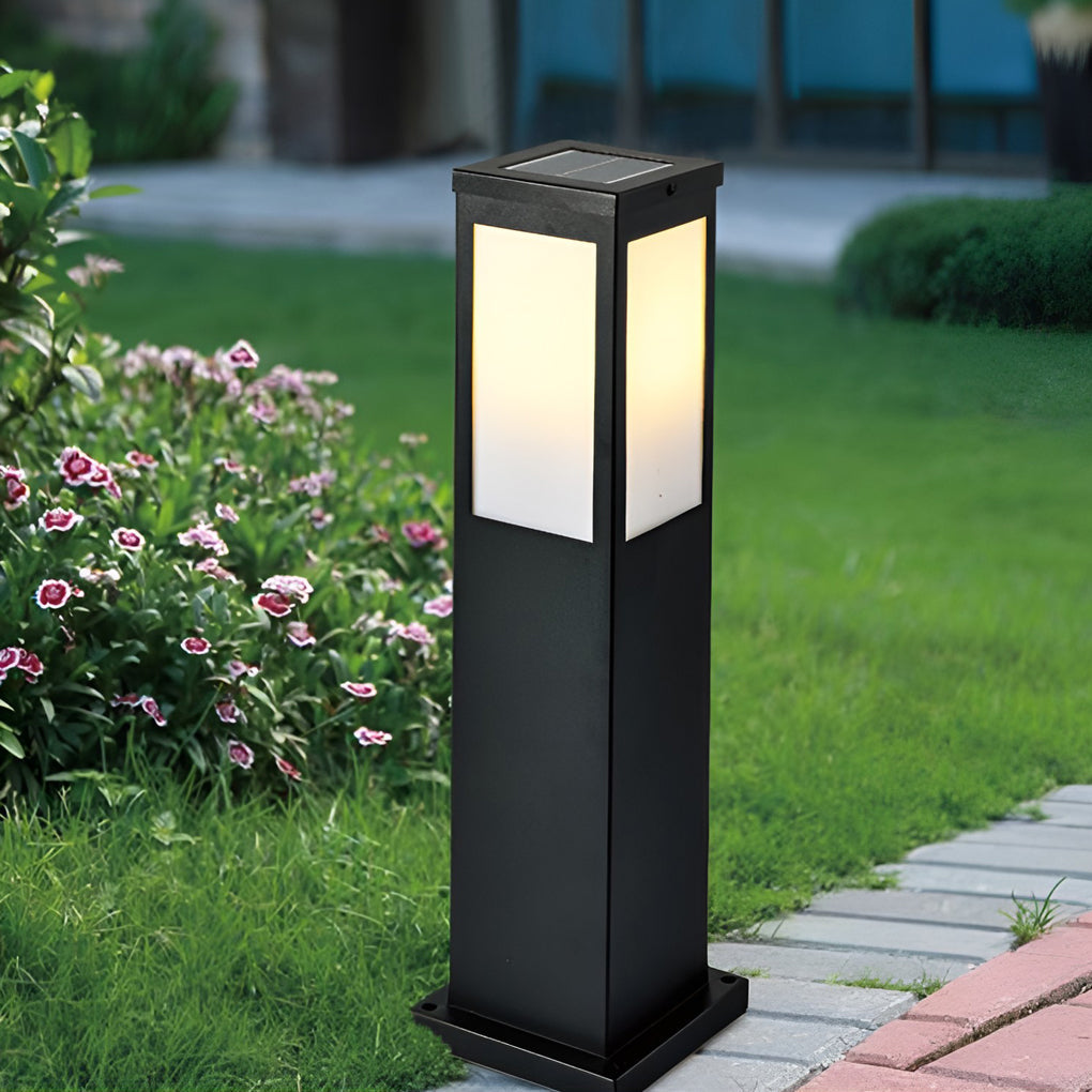 Square Industrial Solar Bollard Light — Black Iron and Acrylic, E27, Three-Step Dimming, Remote Control, IP65 Weatherproof