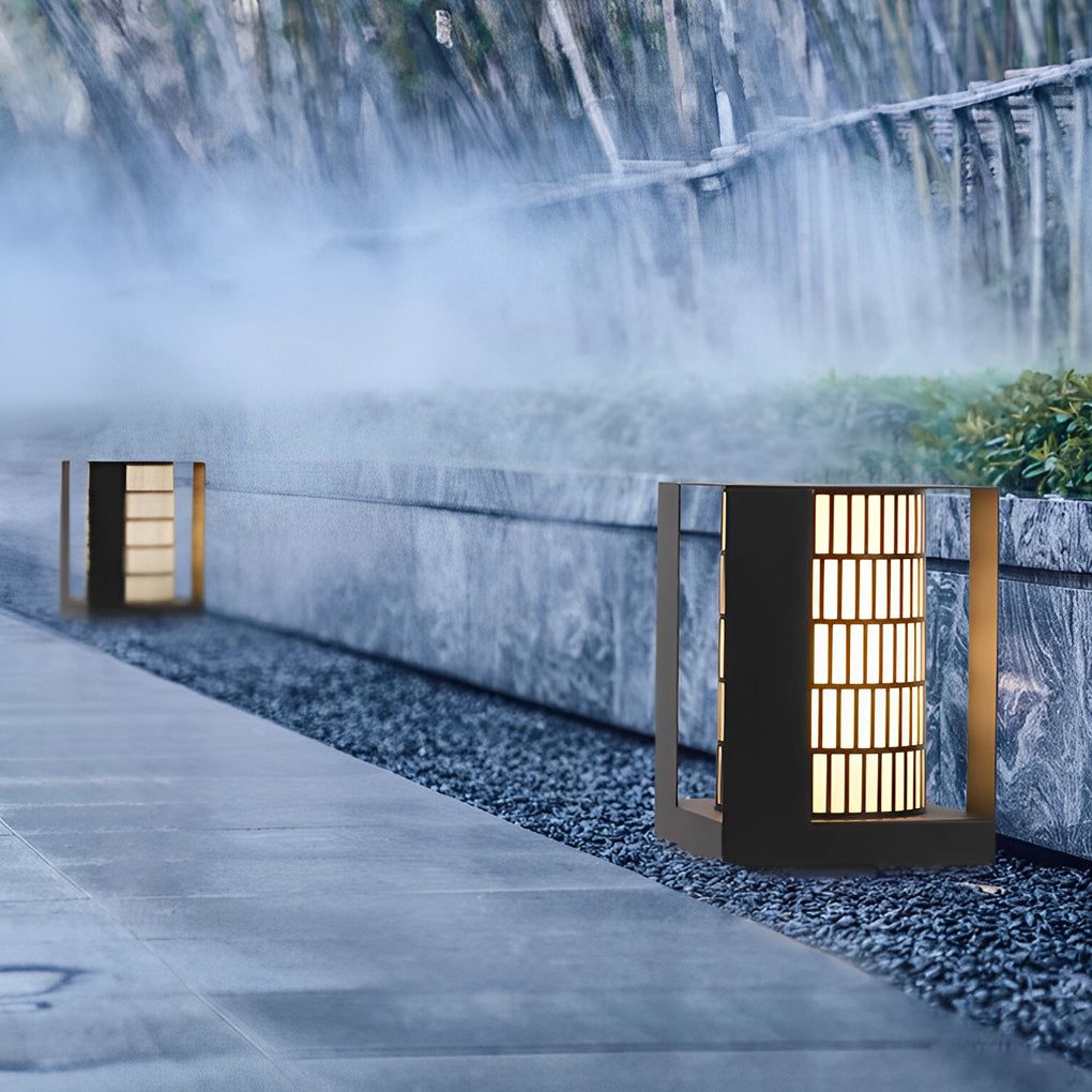 Black Waterproof Outdoor LED Lantern with Four-Panel Design and Lattice Pattern