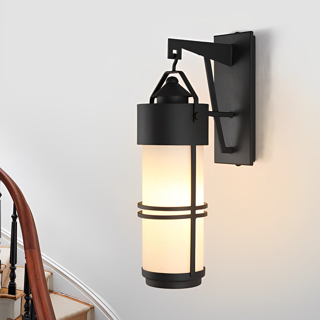Country Retro Outdoor Wall Sconce — Black Iron and Glass, Waterproof Lantern-Style