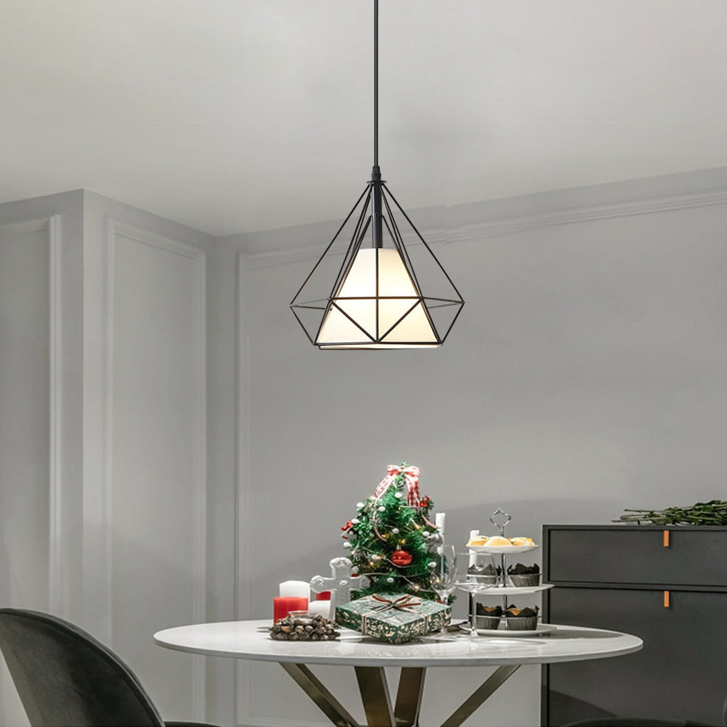 Geometric Metal Cage Mini Pendant — 10" Diameter, LED 9W, Adjustable Cord, Multi-Finish