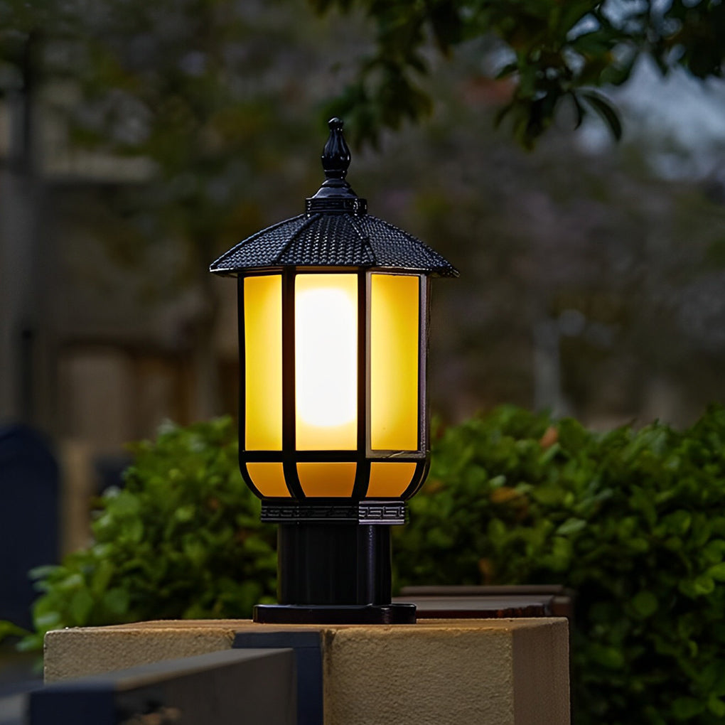 Retro Outdoor Fence Post Light — Black Aluminum & Tempered Glass, 12W LED, 3-Step Dimming (3000K/4500K/6000K), IP55