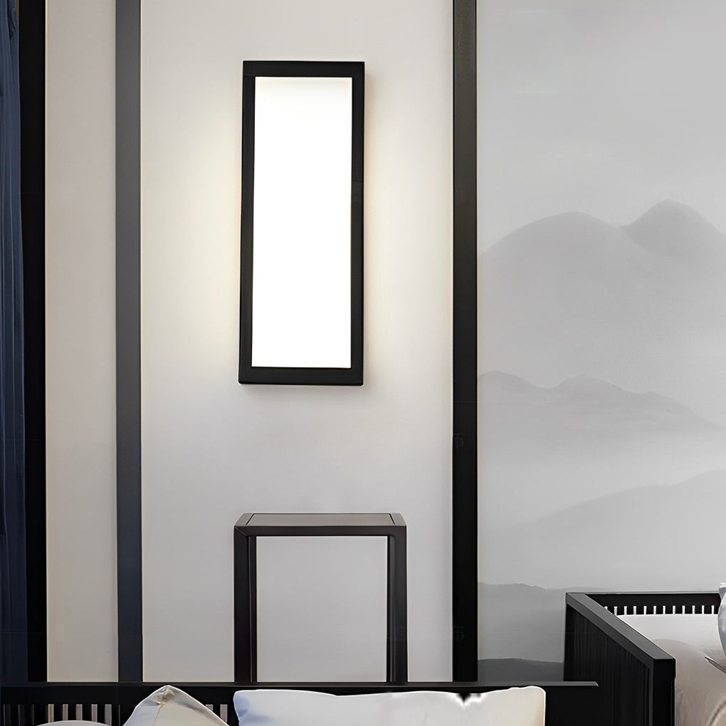 Modern Rectangular Outdoor Wall Sconce — Matte Black Iron, LED, Waterproof Acrylic Shade
