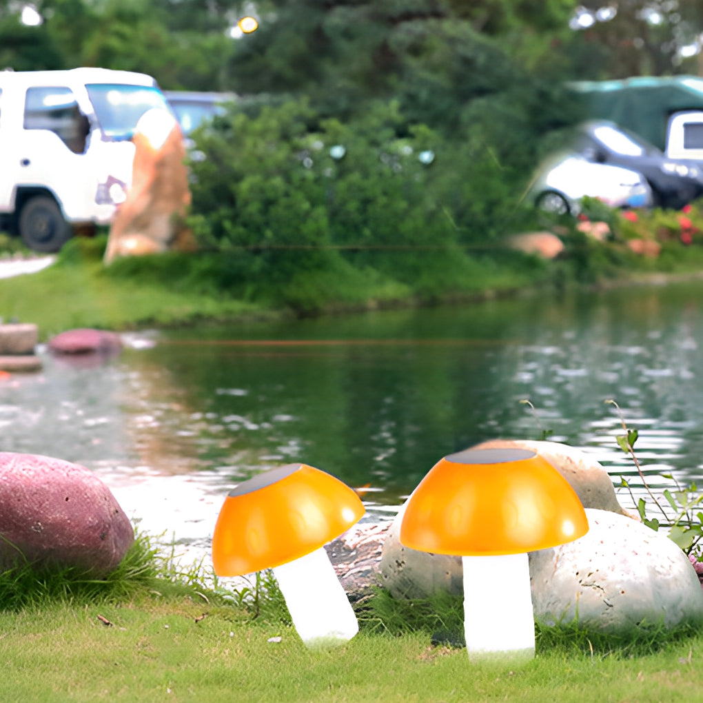 Mushroom Solar LED Lawn Light — ABS, Warm White 3000K, Auto Dusk-to-Dawn, IP Weatherproof, 7" × 15"