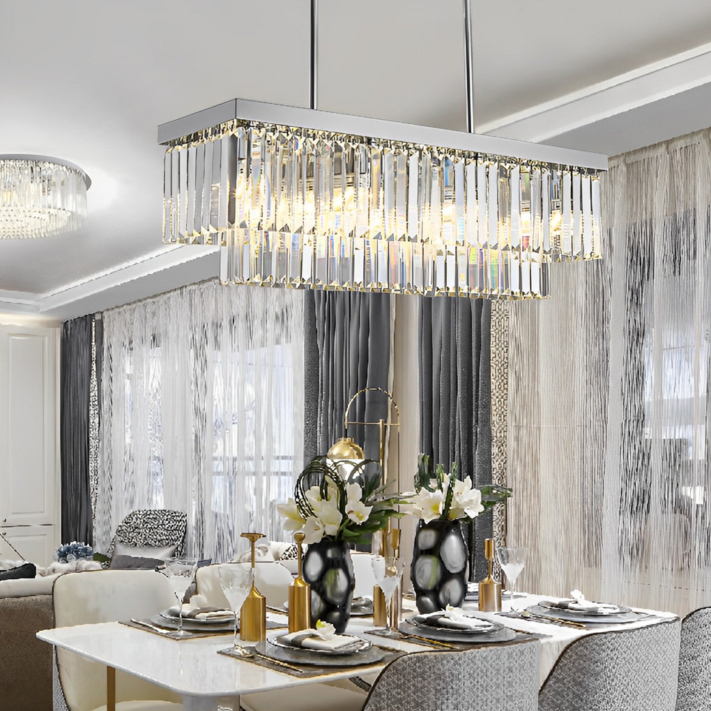 Rectangular Crystal Chandelier — Stainless Steel, 3-Step Dimming (3000K/4500K/6000K), LED E14, 31.5"–47.2"