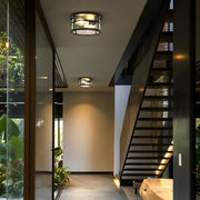 Rustic Geometric Outdoor Flush-Mount Ceiling Light — Die-Cast Aluminum, Black, Round & Square, 12", IP Waterproof, 3000K