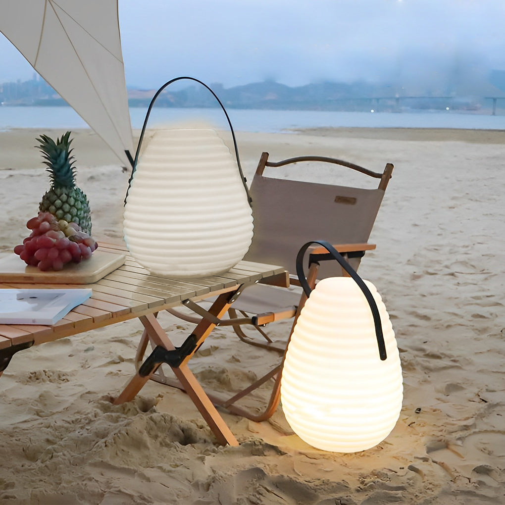 Round Portable Outdoor Lantern — PE, LED, USB Rechargeable, IP65, Timer, Remote Control, 10" × 15"
