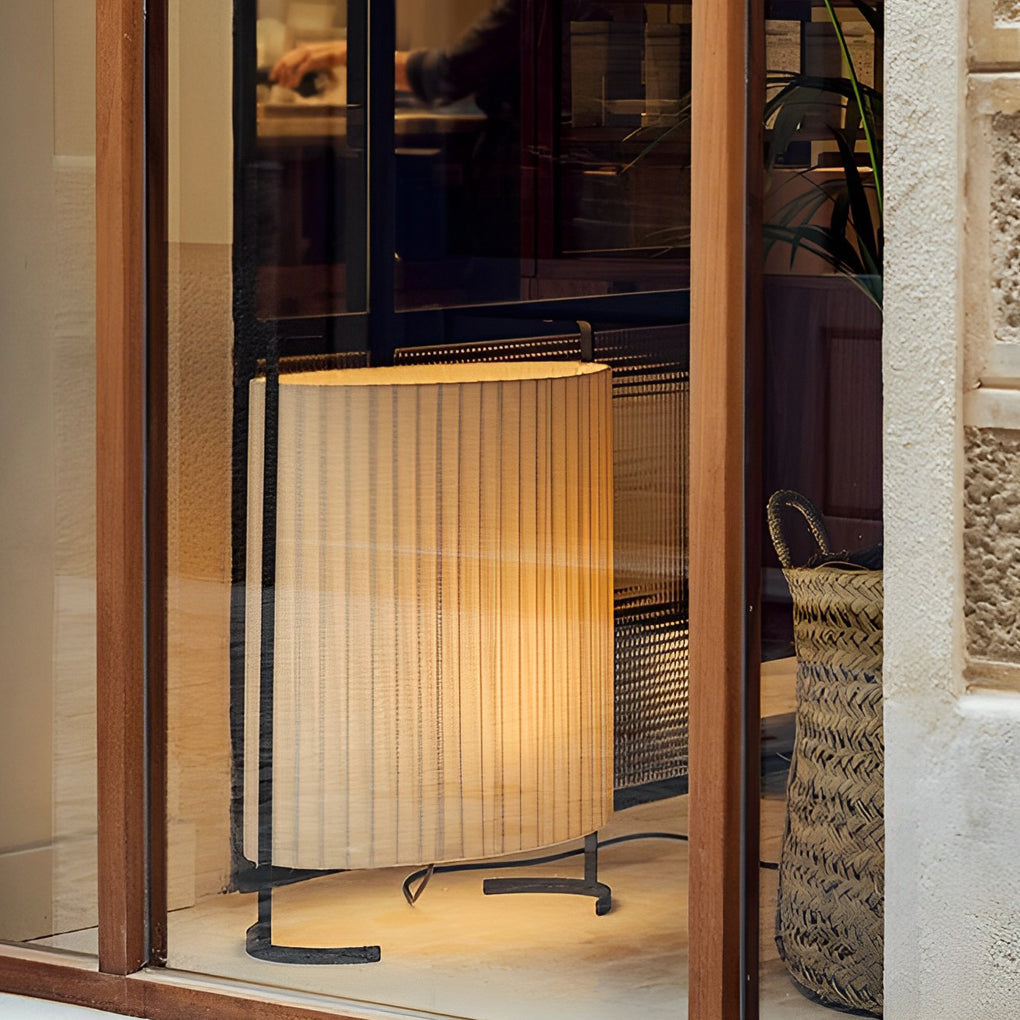 42" Contemporary Fabric Drum Outdoor Floor Lamp — Aluminum, Japandi, LED 12W, IP54, 3000K Warm White