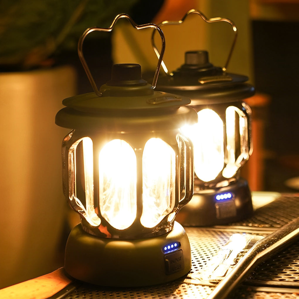 Retro Portable Outdoor Camping Lantern — ABS and Iron, Rechargeable LED, Type-C, 4W 150lm, 6"