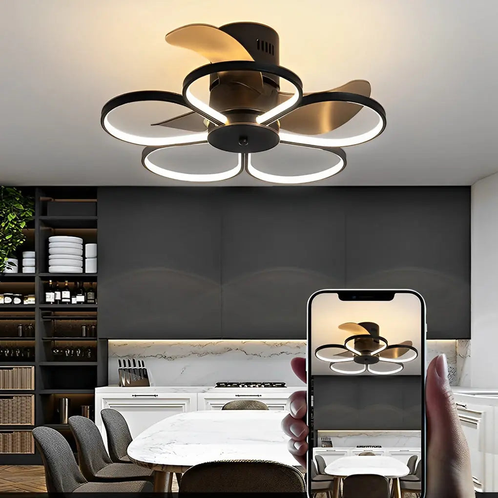 Modern Bladeless Ceiling Fan Lamp with Intelligent Dimmable LED and Silent Operation - Flower Design Luxe