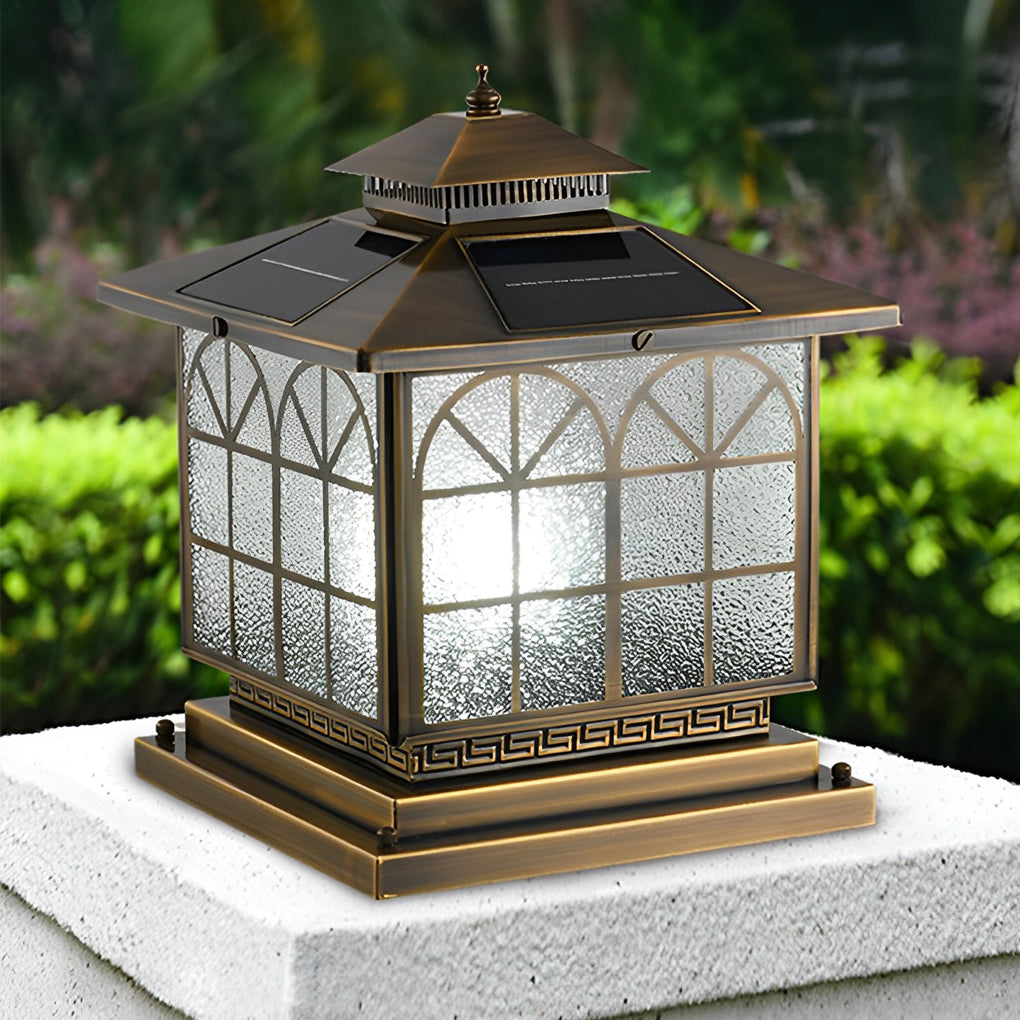 Classical Bronze Solar Post Cap Light — Hardwired or Solar, 3-Step Dimming, Waterproof, E27