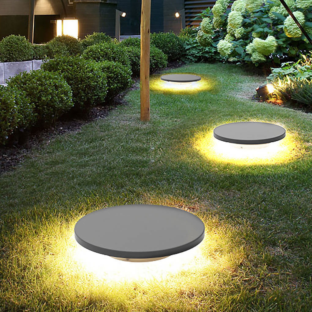 Halo Bottom-Emitting Solar Ground Light — Die-Cast Aluminum & Glass, LED 18W, 3000K, IP65, 11.8" Diameter