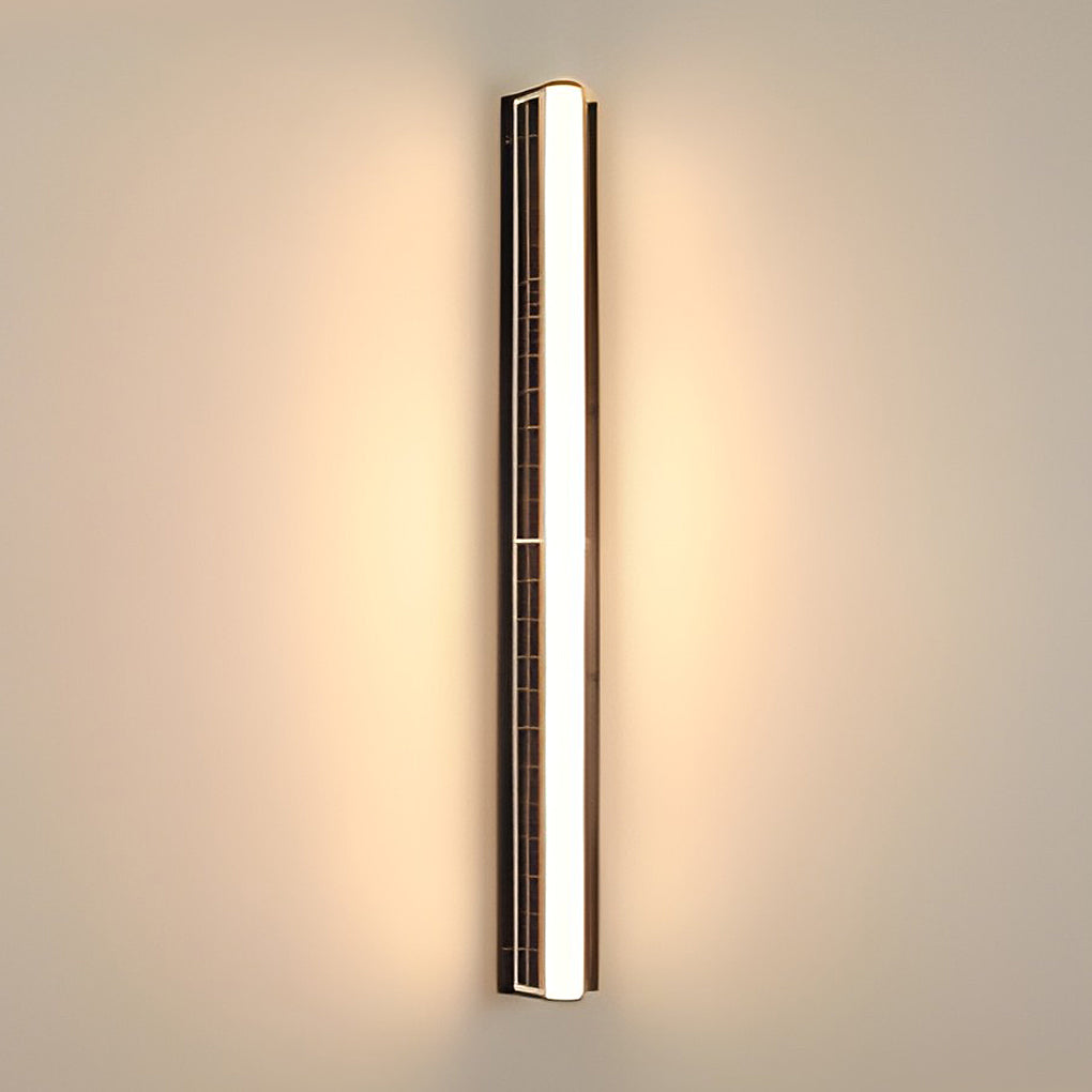 Linear Solar Outdoor Wall Sconce — Black ABS with Acrylic Diffuser, LED, IP65 Weatherproof