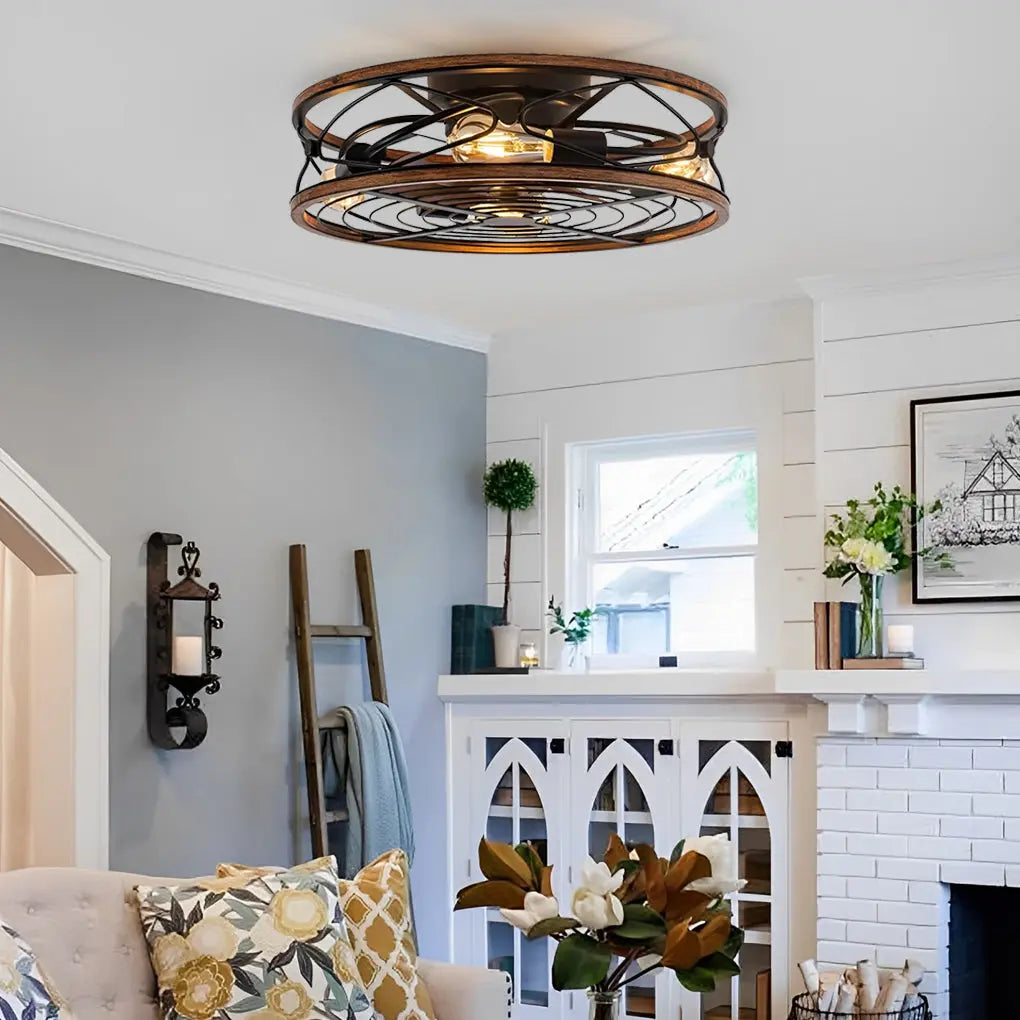 Vintage Industrial-Style Bladeless Ceiling Fan Lamp with Metal Timing Mute Luxe