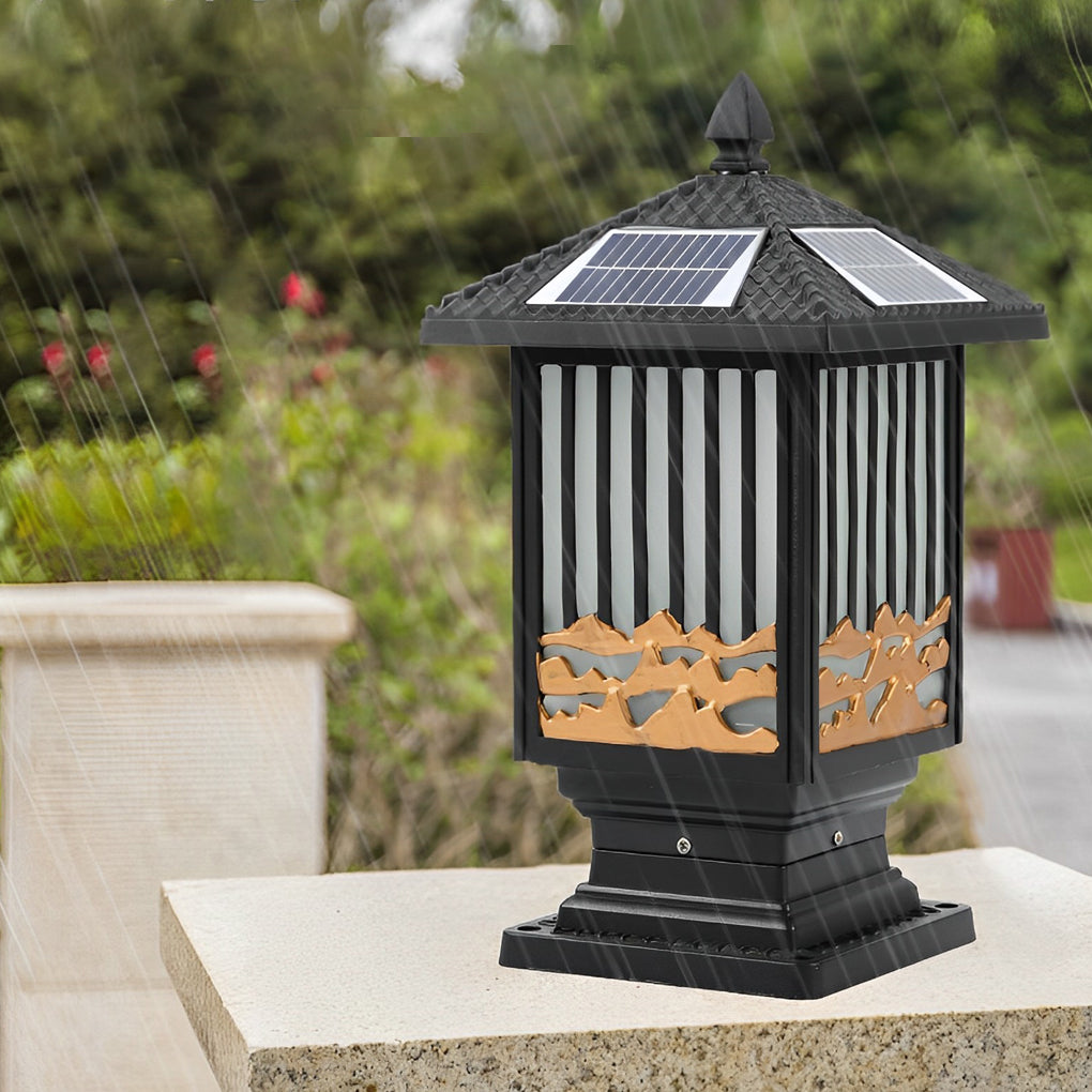Vintage Black Solar / Hardwired Outdoor Post Light — Die-Cast Aluminum, Frosted Glass, LED 3000K, IP-Rated Weatherproof