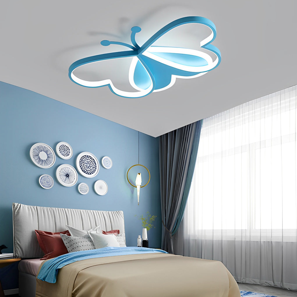 Butterfly Flush-Mount LED Ceiling Light — Metal and Acrylic, Three-Step Dimming, Remote Control, 20" × 14"