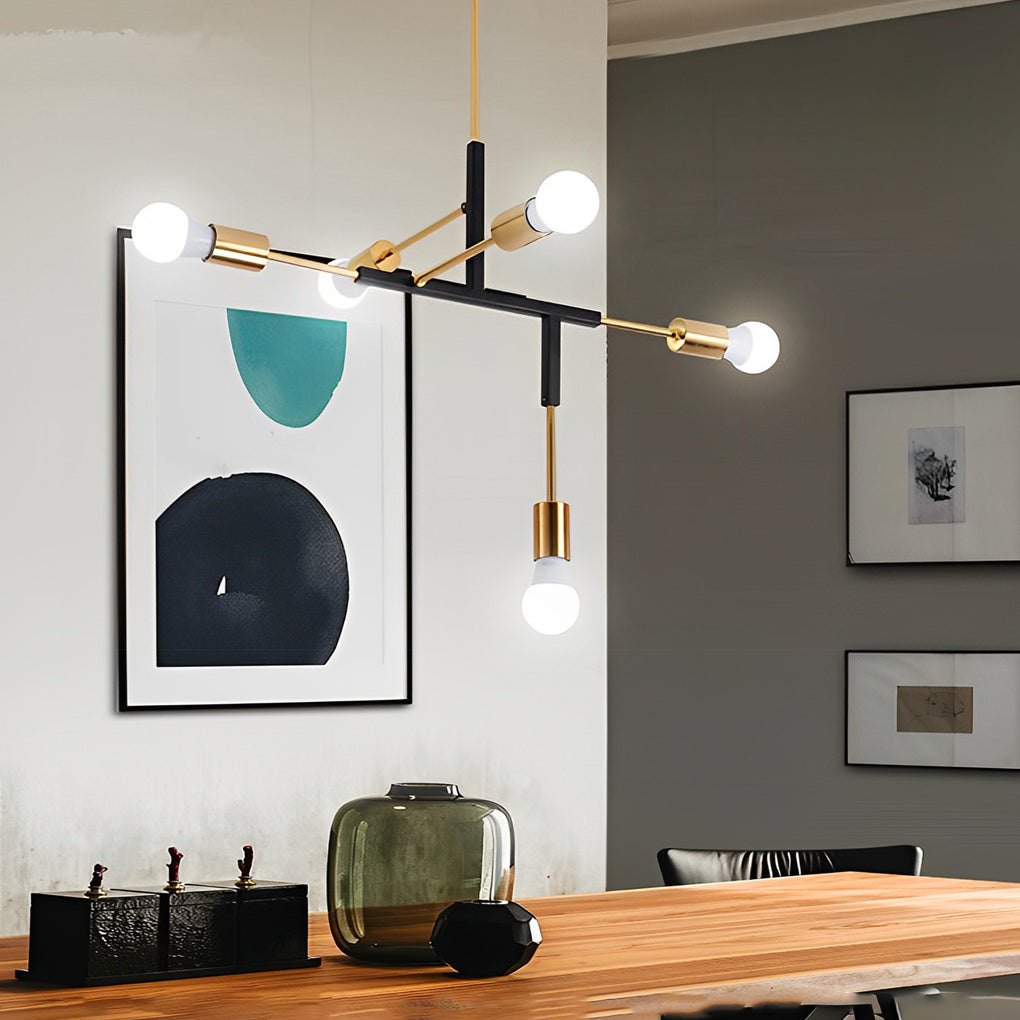 Irregular Branch Modern Chandelier — Electroplated Iron with Copper Arms, 5-Light LED, 33" Diameter