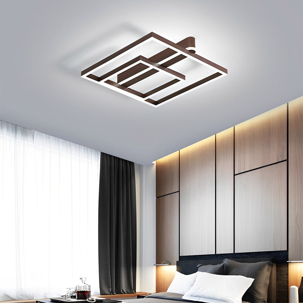 Square Double-Frame LED Flush Mount — Aluminum and Iron with Acrylic Shade, 45W–64W, 22"