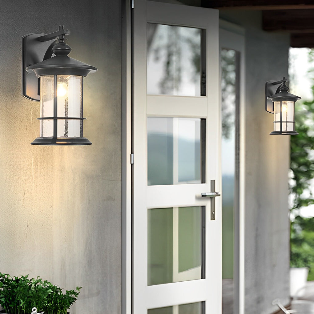 Retro Outdoor Wall Sconce — Black Aluminum and Glass, E27, IP65 Weatherproof, 8" × 13"