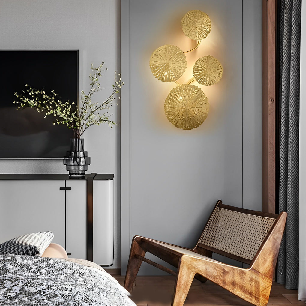 Lotus Leaf Diffused Wall Sconce — Stainless Steel, Gold, 3000K Warm White, 4- to 8-Light