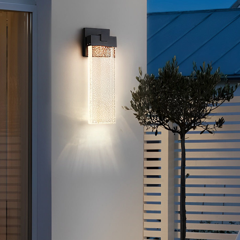 Rectangular Bubble Crystal Outdoor Wall Sconce — Die-Cast Aluminum, LED, 3000K Warm White, 10W / 18W / 24W, IP-Rated Weatherproof