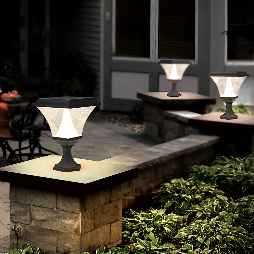 Retro Square Solar Fence Post Light — Matte Black Aluminum, LED, IP65, 3000K / 6000K, 12" × 12" × 18"