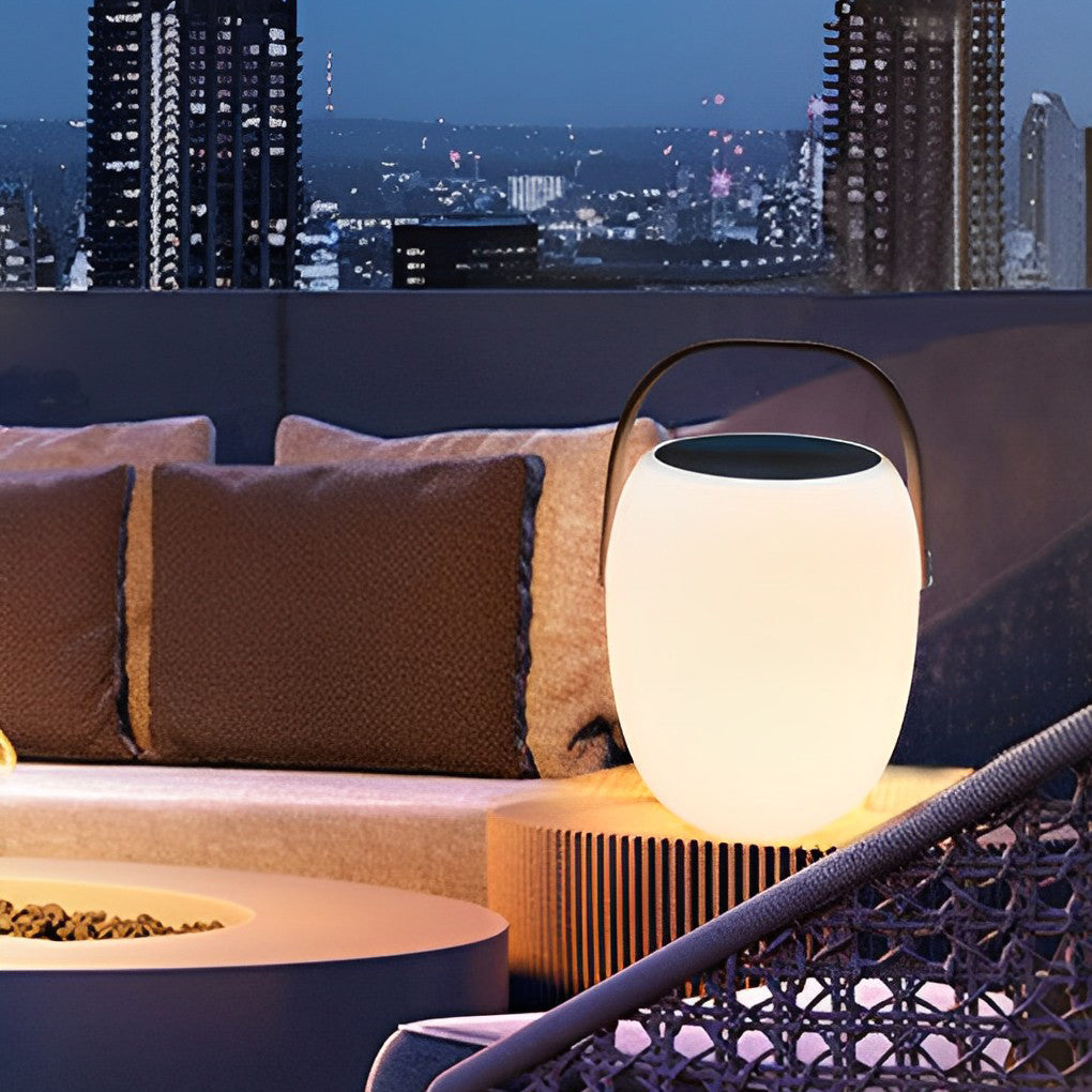 Modern Solar Portable Outdoor Lantern — PE with Wood Grain, LED 3000K, Waterproof