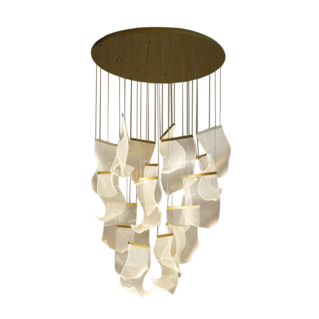 Irregular Curl Acrylic LED Chandelier — Gold, Stainless Steel & Aluminum, 6- to 28-Light, Stepless Dimming, 3000K–6000K
