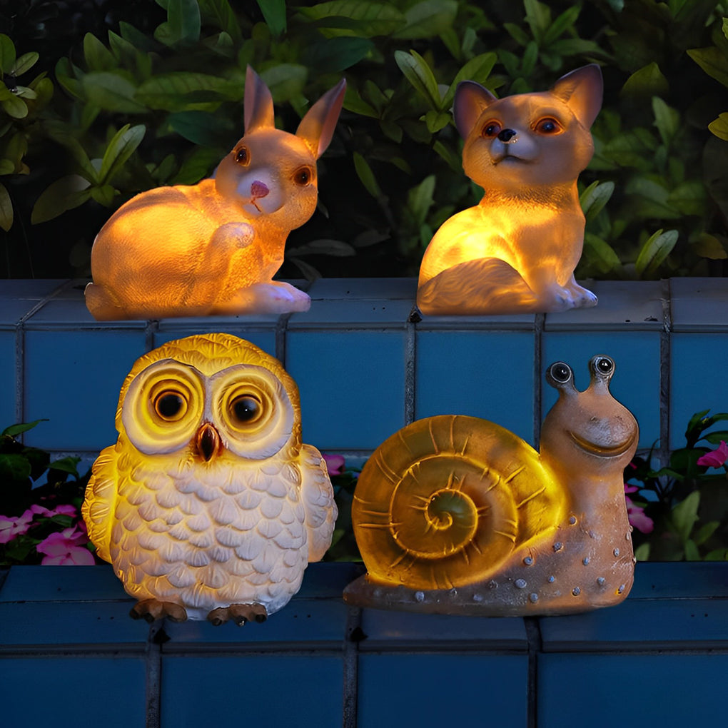 Animal Figurine Solar Garden Light — Resin, LED, Light-Sensor, Dog / Rabbit / Snail / Owl