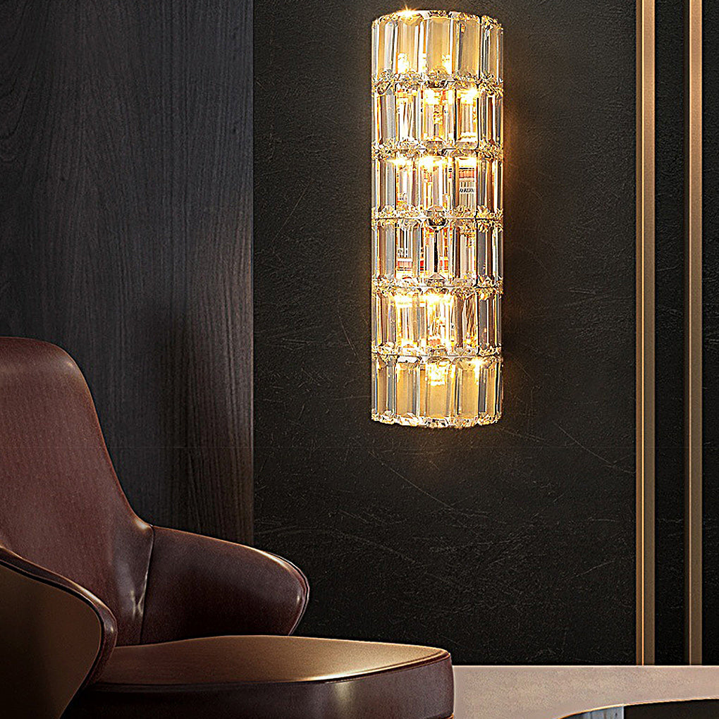 Postmodern Crystal Wall Sconce — Gold Iron, Three-Step Dimming, Round / Rectangular