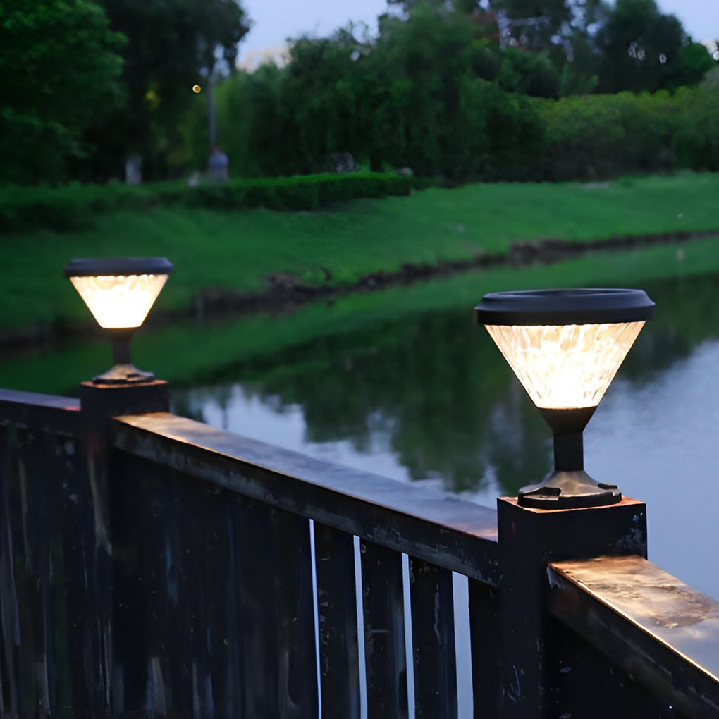 Modern Round Solar Post Cap Light — Black Aluminum, LED, RGB Colorful Gradient, IP65 Weatherproof