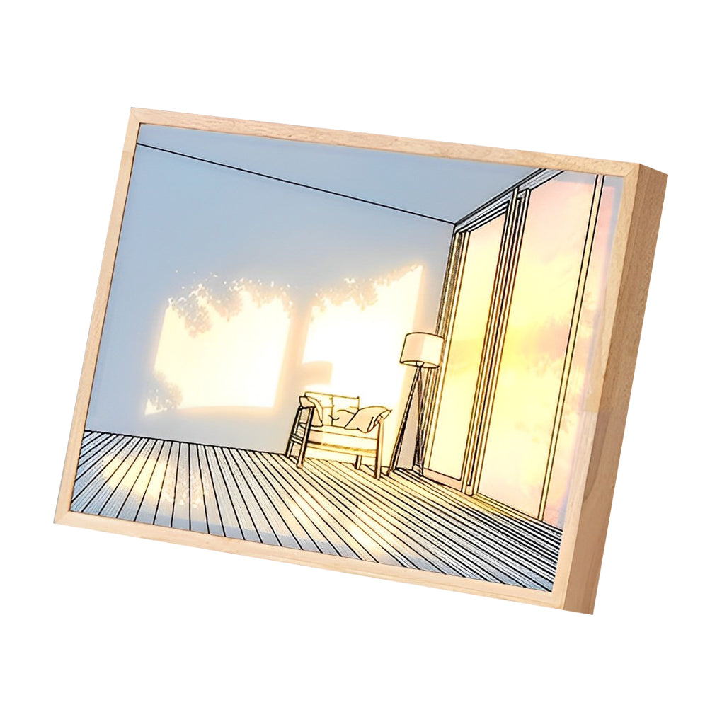 Sunshine LED Wall Art Night Light — Wood and Acrylic Frame, Touch Dimmable, 13" × 9", Rechargeable