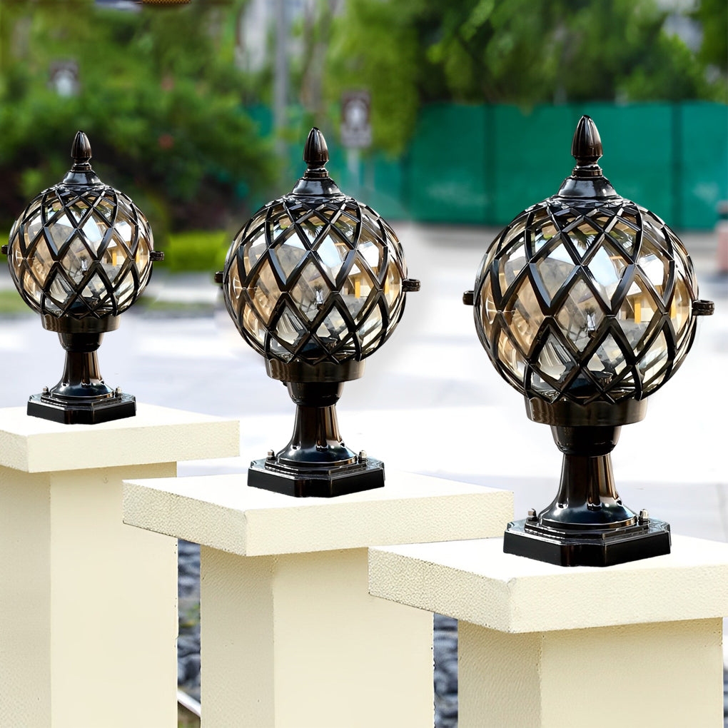 Round Ball Outdoor Fence Post Light — Aluminum and Glass, LED, IP54 Waterproof, Black or Bronze