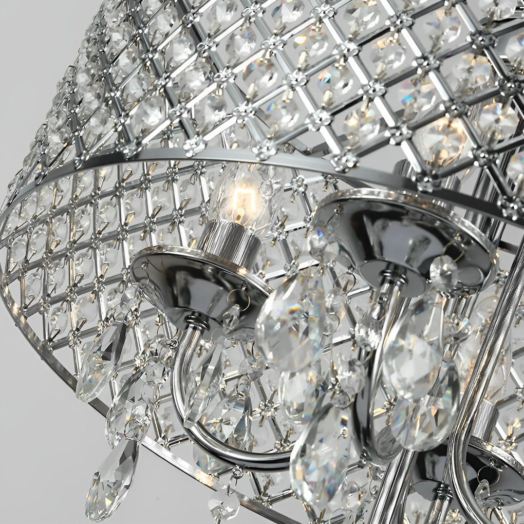 Round Iron and Crystal Chandelier — Retro, Black or Silver, E14, 16.9" Diameter