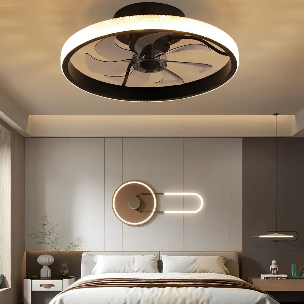 Modern Bladeless Ceiling Fan with Remote: Round Inverter, Mute, LED, and Dimmable Features Luxe
