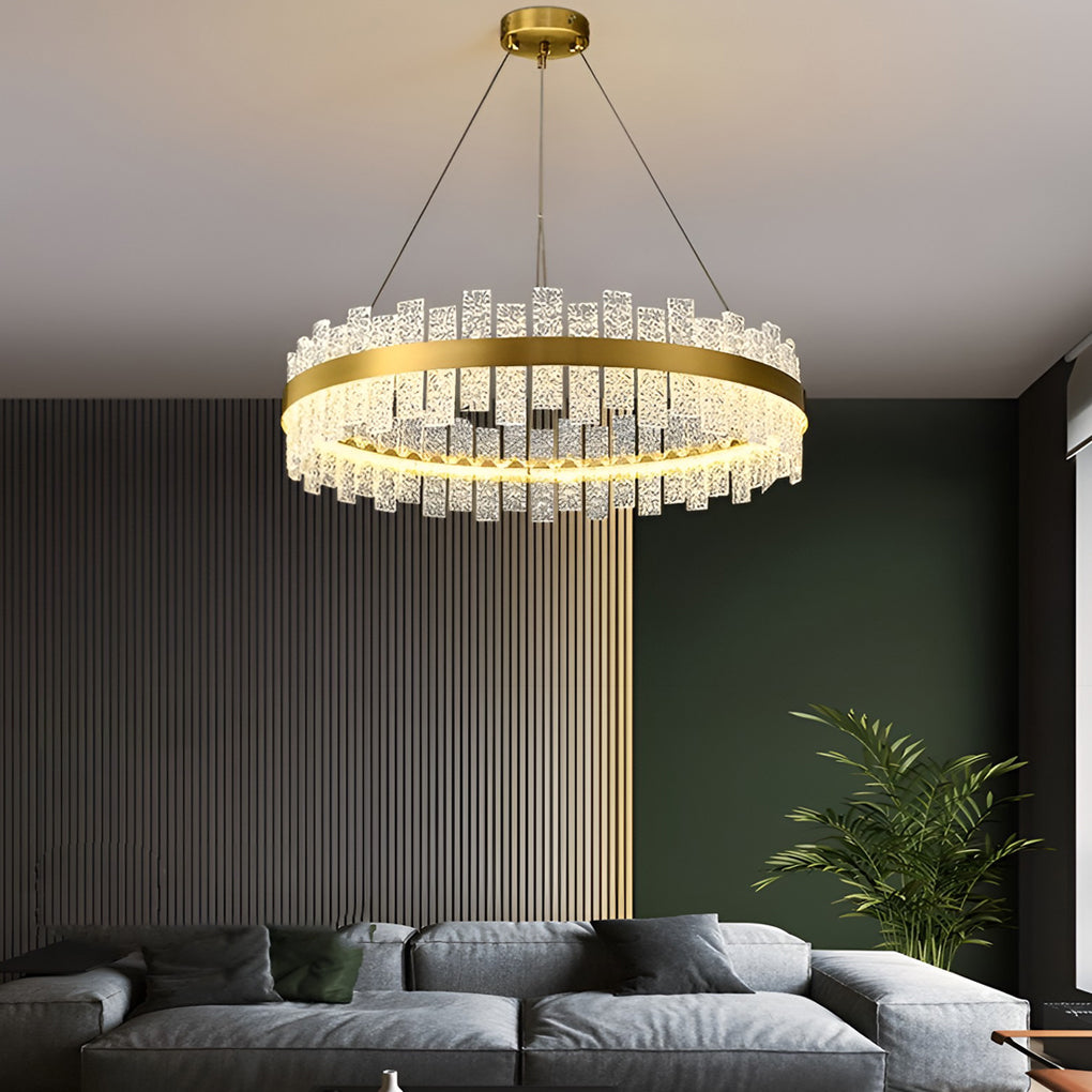 Round Crystal Chandelier — Gold Polished Metal and Glass, 3-Step Dimming, 48W–96W, 16"–31"