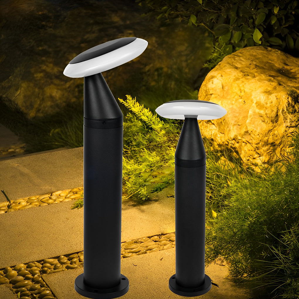 Mushroom Outdoor Bollard Path Light — Black Aluminum & Acrylic, 12W LED, 45° Beam, IP65, 85–265V, 16"–39" Heights