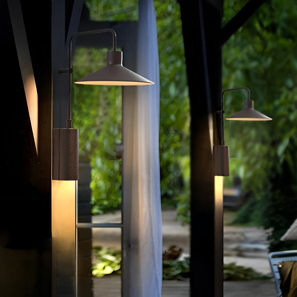 Cone Shade Swing-Arm Outdoor Wall Sconce — Stainless Steel & Aluminum, LED, Warm White 3000K, IP-Rated Weatherproof
