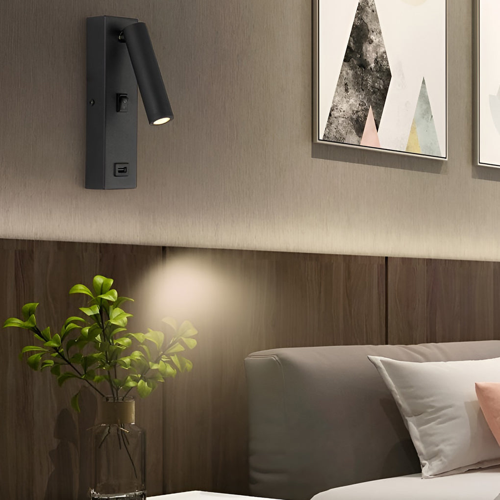 Modern Rectangular Adjustable LED Wall Lamp with Switch and USB Charging Port