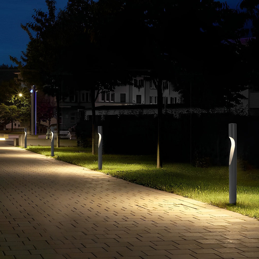 Modern Round LED Bollard Path Light — Gray Stainless Steel, 10W, 3000K, 23.6" Height