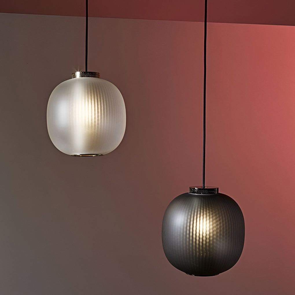 Round Lantern Pendant Light — Glass, LED, 9" Diameter, Black or White