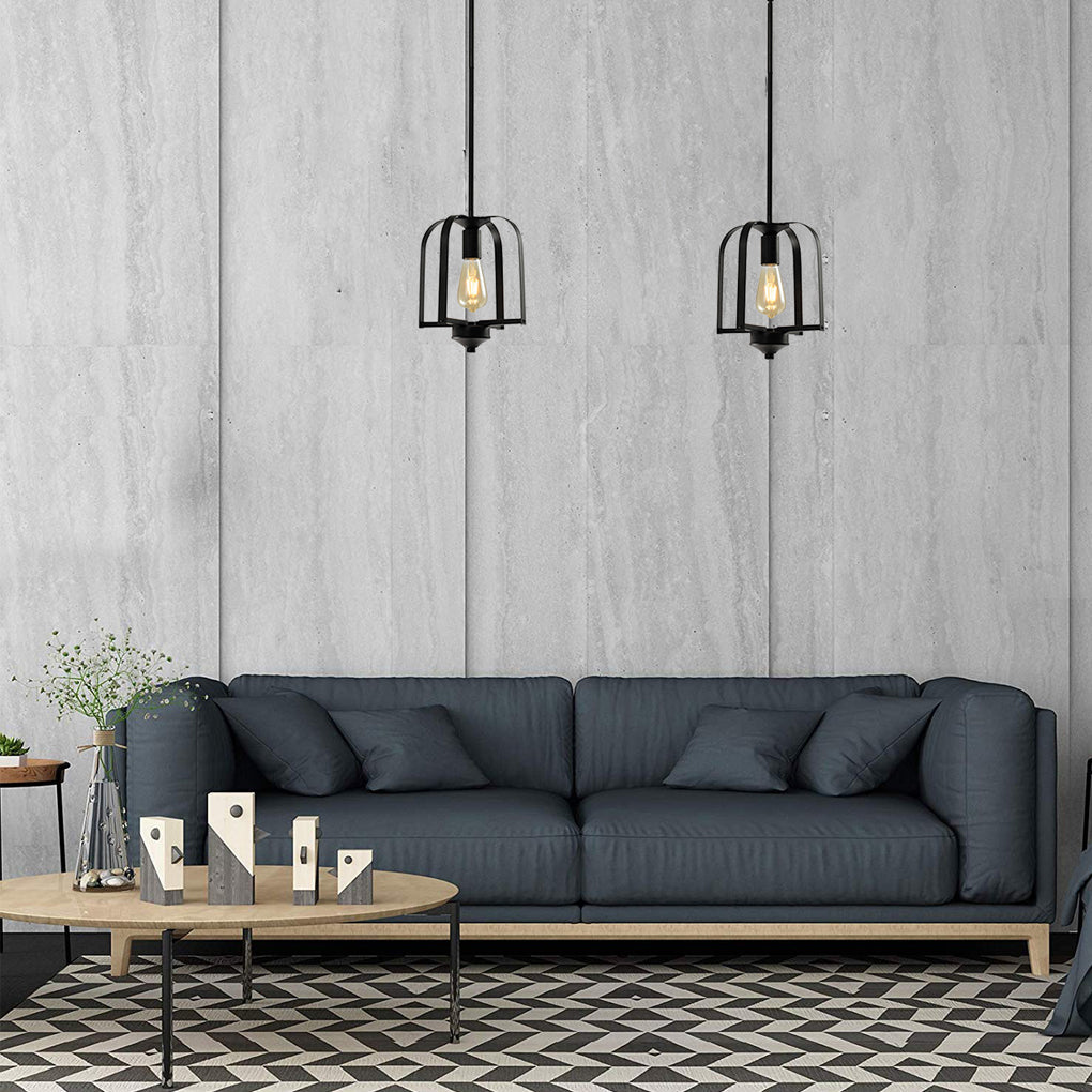 Industrial Iron Cage Chandelier — Black Iron, 1-Light or 4-Light, Hardwired