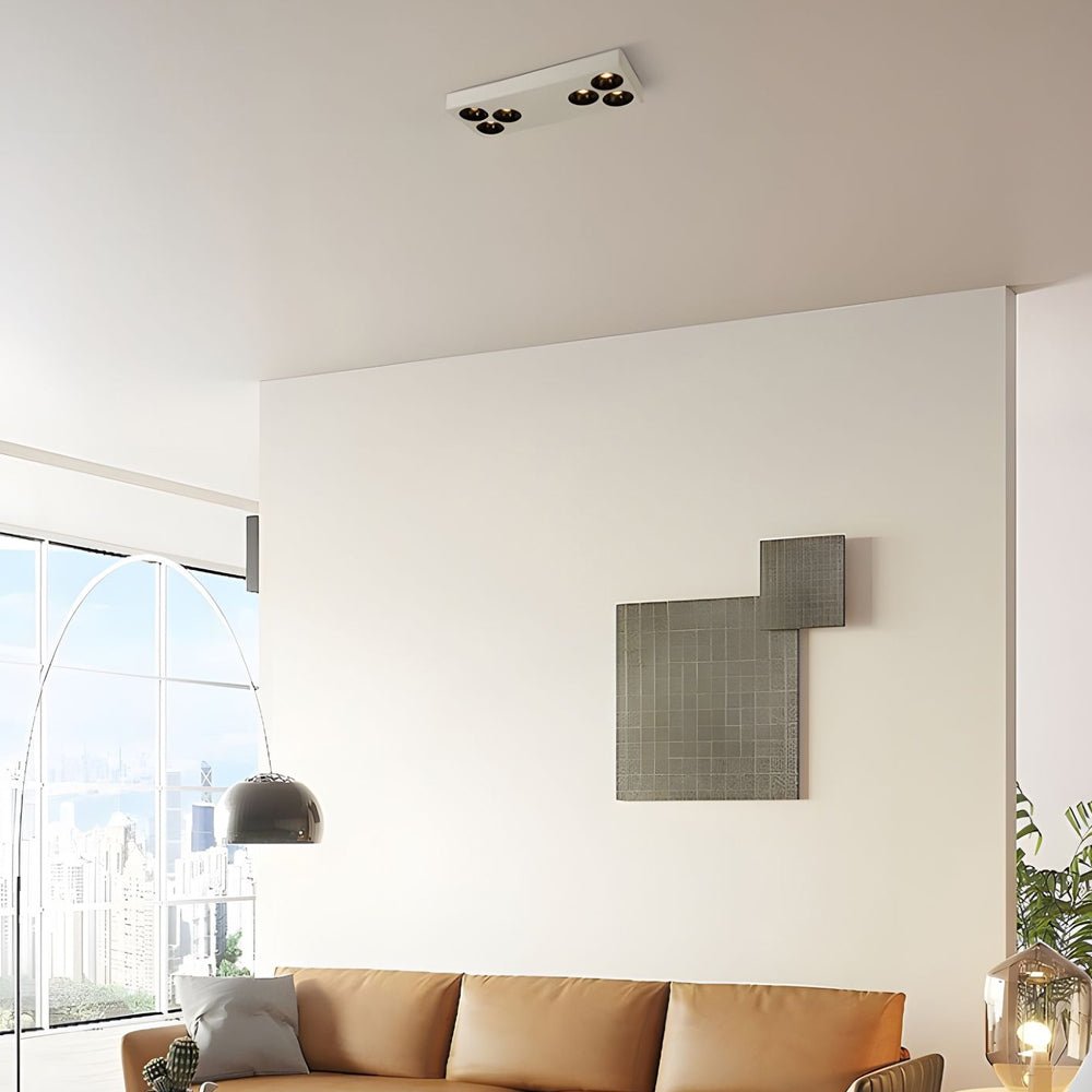 6 light peg flush mount spotlight with white rectangular plate