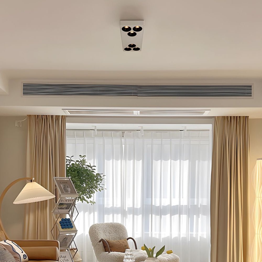 6 light peg flush mount spotlight with white rectangular plate