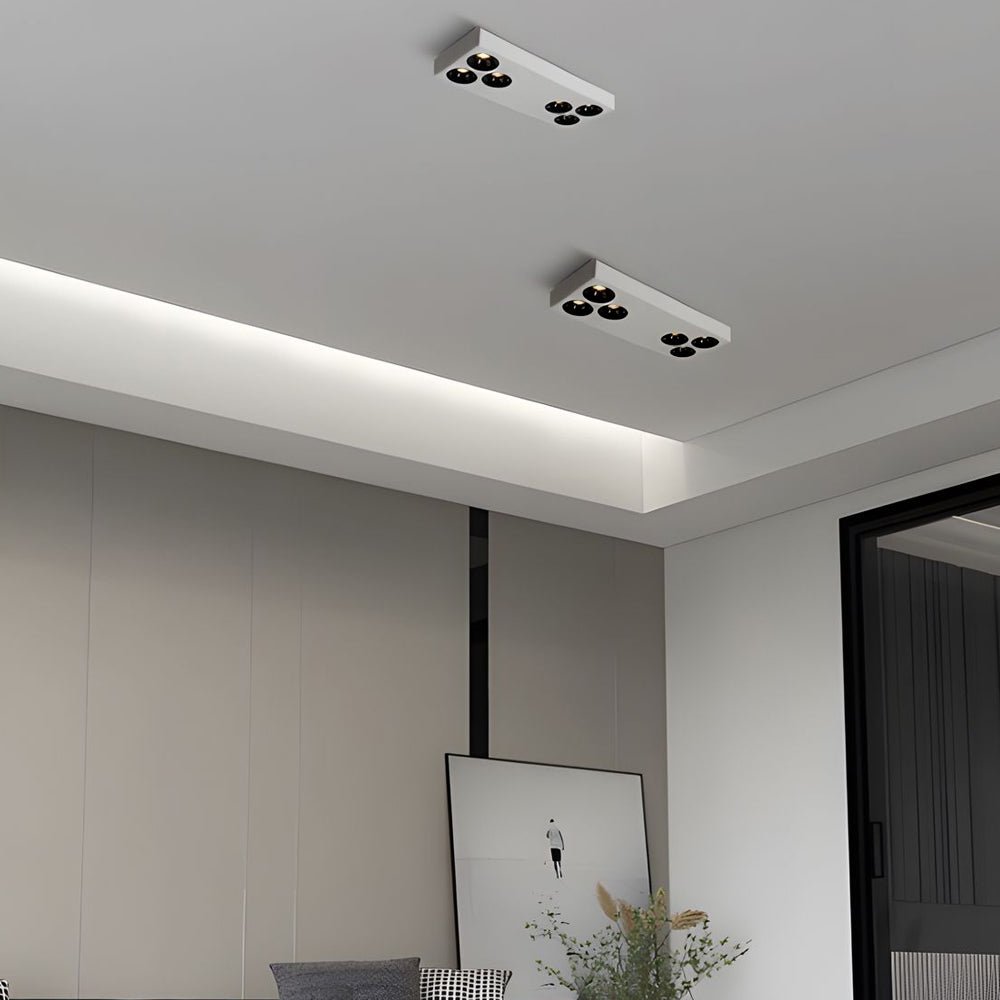 6 light peg flush mount spotlight with white rectangular plate