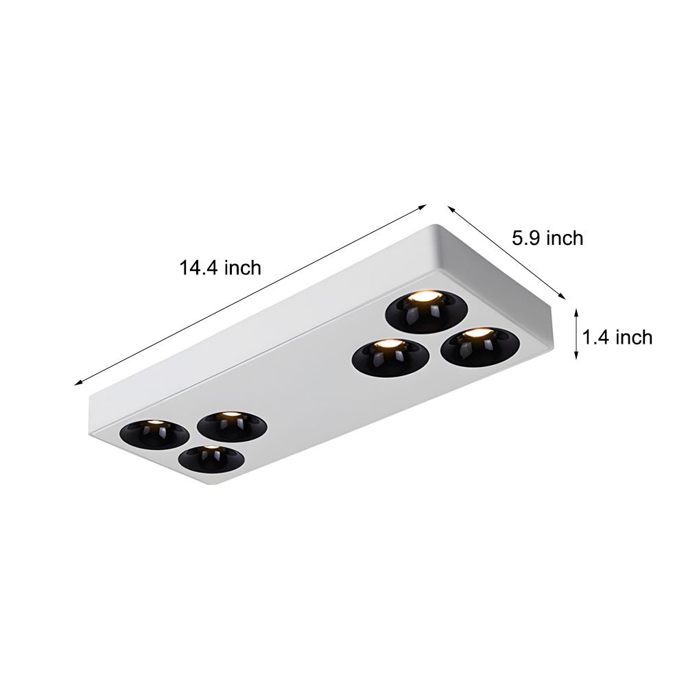 6 light peg flush mount spotlight with white rectangular plate