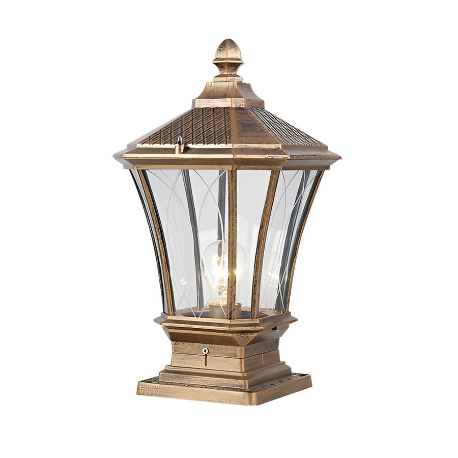 Retro Vintage Outdoor Post Light — Die-Cast Aluminum and Glass, Solar / Hardwired, IP65, 9"×17"