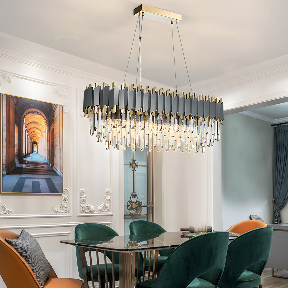 Layered Crystal Chandelier — Stainless Steel & Iron, 6- or 8-Light, Three-Step Dimming (3000K/4500K/6000K), Dining Room